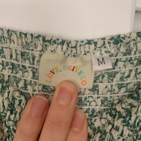 Love Olive green prairie style dress puff sleeves ruching - Picture 3 of 5